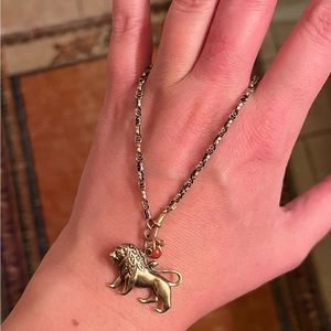 Vintage Solid Gold Lion & Coral Necklace